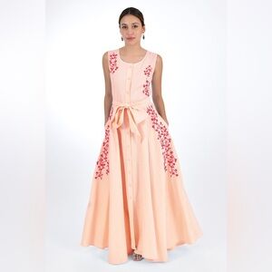 NWT Fanm Mon Nirva Maxi Dress Marassa Peach size Small S Embroidered Sleeveless